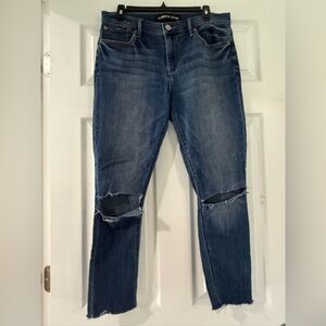 Express Dark Blue Distressed Ankle Jeans